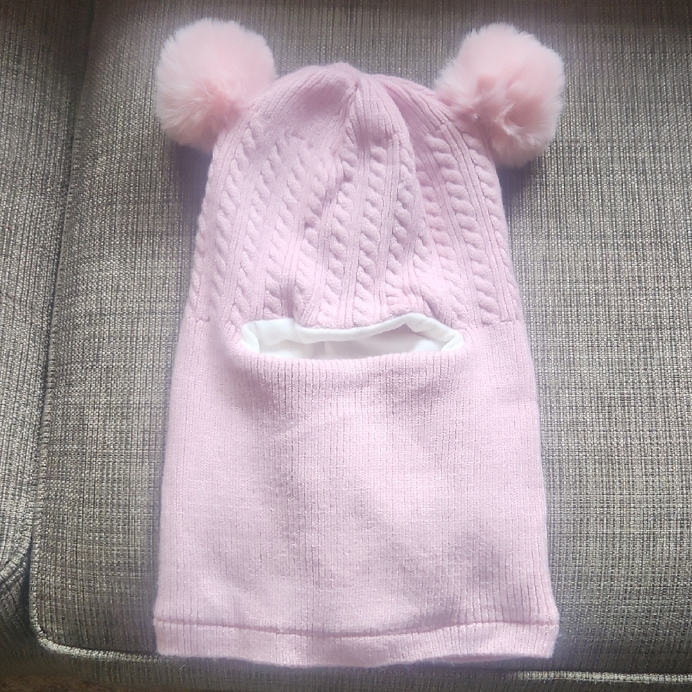 NIB Pink Knit Pom-Pom Balaclava One Size Unisex